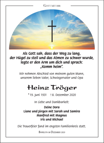 Anzeige von Heinz Tröger von Nordbayerischer Kurier