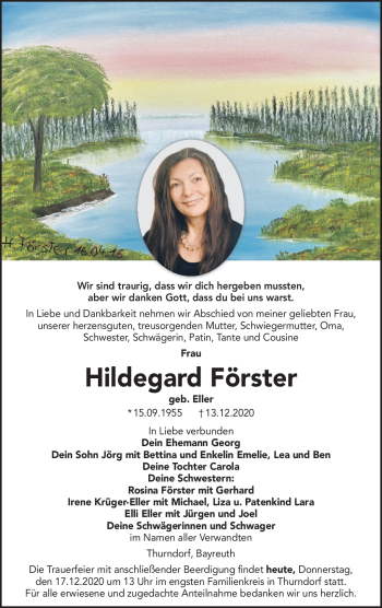 Anzeige von Hildegard Förster von Nordbayerischer Kurier