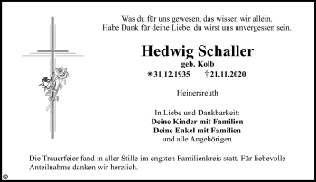 Anzeige von Hedwig Schaller von Nordbayerischer Kurier