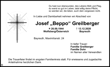 Anzeige von Josef Greilberger von Nordbayerischer Kurier
