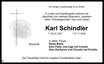 Anzeige von Karl Schindler von Nordbayerischer Kurier