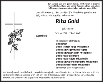 Anzeige von Rita Gold von Nordbayerischer Kurier