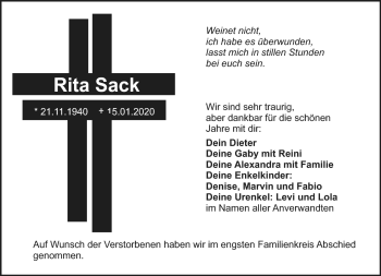 Anzeige von Rita Sack von Nordbayerischer Kurier