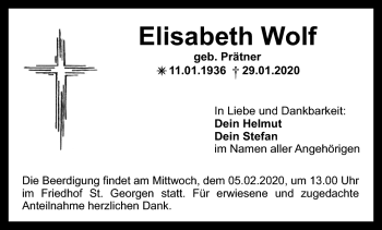 Anzeige von Elisabeth Wolf von Nordbayerischer Kurier