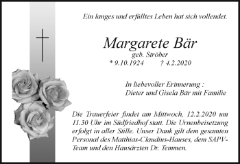 Anzeige von Margarete Bär von Nordbayerischer Kurier