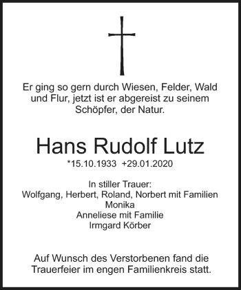 Anzeige von Hans Rudolf Lutz von Nordbayerischer Kurier