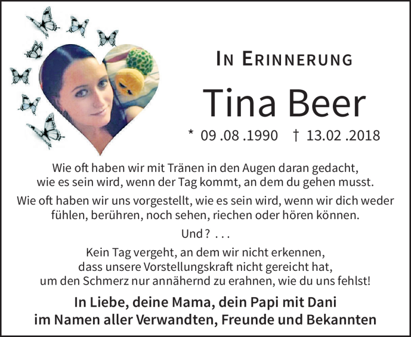  Traueranzeige für Tina Beer vom 13.02.2020 aus Nordbayerischer Kurier
