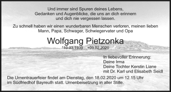Anzeige von Wolfgang Pietzonka von Nordbayerischer Kurier