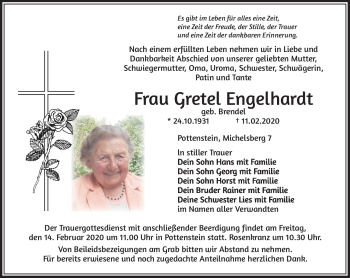 Anzeige von Gretel Engelhardt von Nordbayerischer Kurier