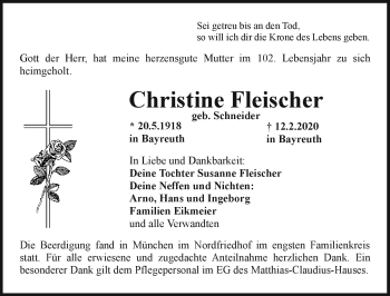 Anzeige von Christine Fleischer von Nordbayerischer Kurier