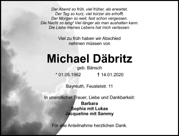 Anzeige von Michael Däbritz von Nordbayerischer Kurier