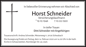 Anzeige von Horst Schneider von Nordbayerischer Kurier