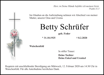 Anzeige von Betty Schrüfer von Nordbayerischer Kurier