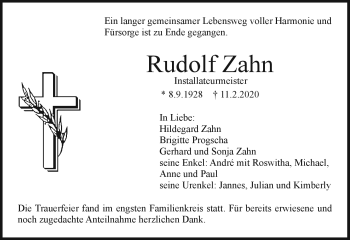 Anzeige von Rudolf Zahn von Nordbayerischer Kurier