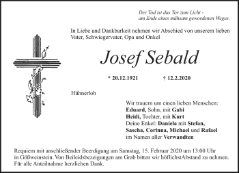 Anzeige von Josef Sebald von Nordbayerischer Kurier