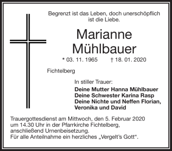 Anzeige von Marianne Mühlbauer von Nordbayerischer Kurier