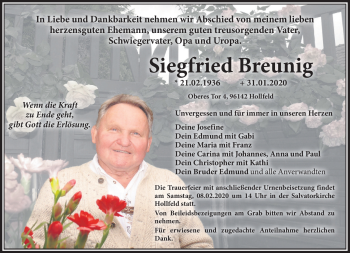 Anzeige von Siegfried Breunig von Nordbayerischer Kurier