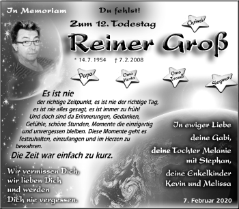 Anzeige von Reiner Groß von Nordbayerischer Kurier