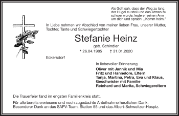 Anzeige von Stefanie Heinz von Nordbayerischer Kurier