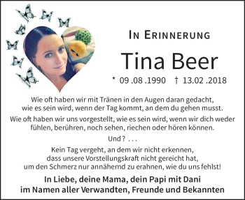 Anzeige von Tina Beer von Nordbayerischer Kurier