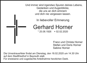 Anzeige von Gerhard Horner von Nordbayerischer Kurier