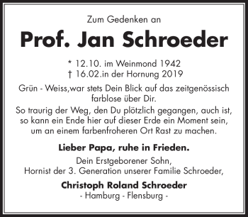 Anzeige von Jan Schroeder von Nordbayerischer Kurier