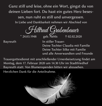 Anzeige von Hiltrud Grabenbauer von Nordbayerischer Kurier
