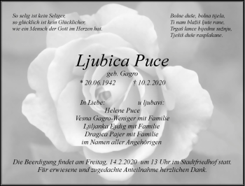 Anzeige von Ljubica Puce von Nordbayerischer Kurier