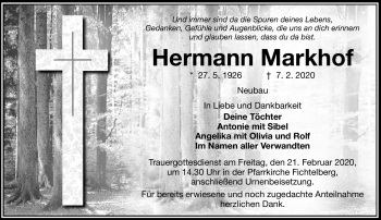 Anzeige von Hermann Markhof von Nordbayerischer Kurier