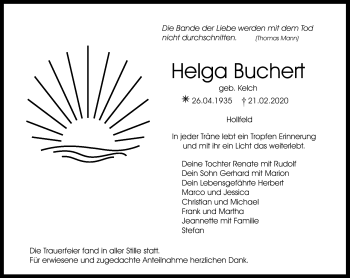 Anzeige von Helga Buchert von Nordbayerischer Kurier