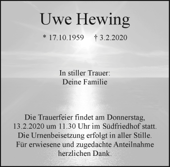 Anzeige von Uwe Hewing von Nordbayerischer Kurier