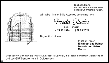 Anzeige von Frieda Gluche von Nordbayerischer Kurier