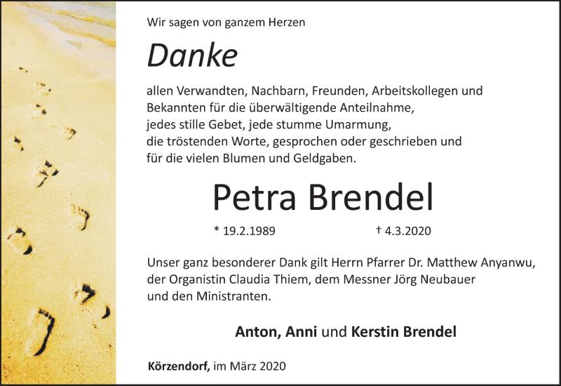  Traueranzeige für Petra Brendel vom 14.03.2020 aus Nordbayerischer Kurier
