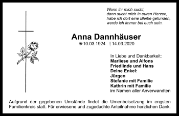 Anzeige von Anna Dannhäuser von Nordbayerischer Kurier