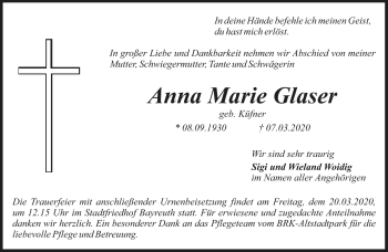 Anzeige von Anna Marie Glaser von Nordbayerischer Kurier