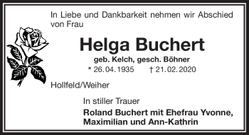 Anzeige von Helga Buchert von Nordbayerischer Kurier