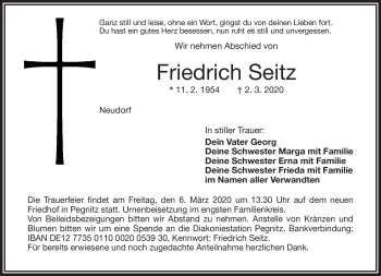 Anzeige von Friedrich Seitz von Nordbayerischer Kurier