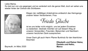 Anzeige von Frieda Gluche von Nordbayerischer Kurier