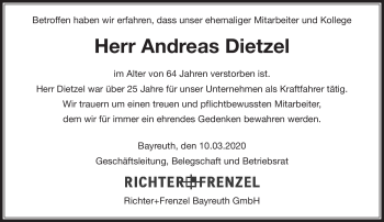 Anzeige von Andreas Dietzel von Nordbayerischer Kurier