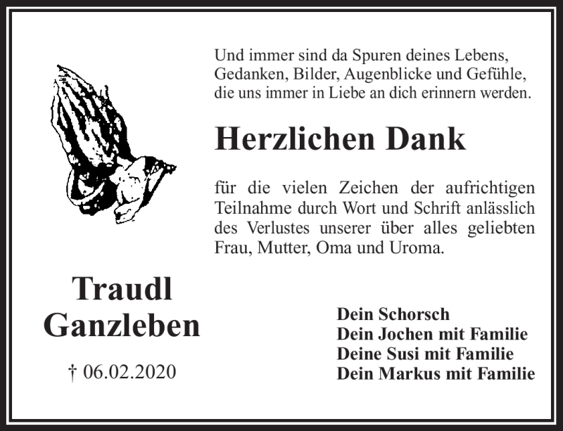  Traueranzeige für Traudl Ganzleben vom 04.03.2020 aus Nordbayerischer Kurier
