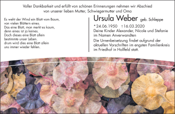 Anzeige von Ursula Weber von Nordbayerischer Kurier