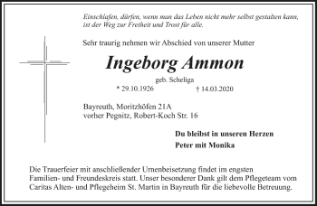 Anzeige von Ingeborg Ammon von Nordbayerischer Kurier