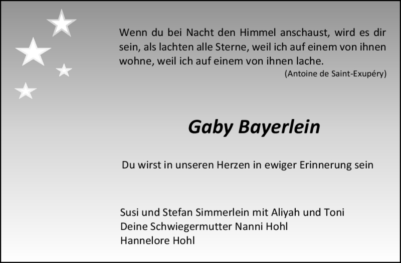  Traueranzeige für Gaby Bayerlein vom 14.03.2020 aus Nordbayerischer Kurier