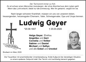 Anzeige von Ludwig Geyer von Nordbayerischer Kurier