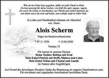 Anzeige von Alois Scherm von Nordbayerischer Kurier