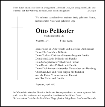 Anzeige von Otto Pellkofer von Nordbayerischer Kurier