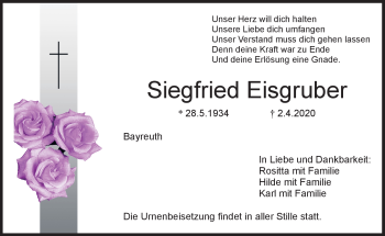 Anzeige von Siegfried Eisgruber von Nordbayerischer Kurier