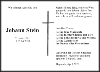 Anzeige von Johann Stein von Nordbayerischer Kurier