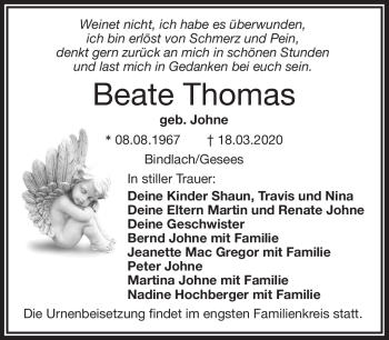 Anzeige von Beate Thomas von Nordbayerischer Kurier