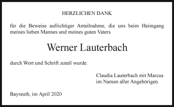 Anzeige von Werner Lauterbach von Nordbayerischer Kurier